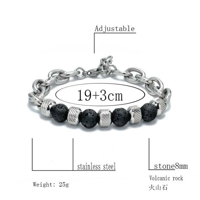 New Men's Adjustable Natural Stone Bead Stainless Steel Bracelet