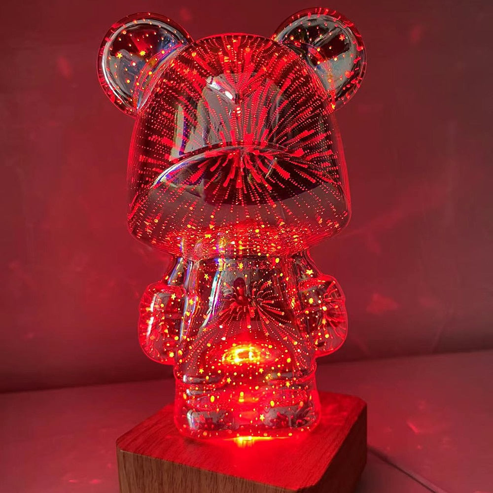 3D Glass Fireworks Little Bear Night Light