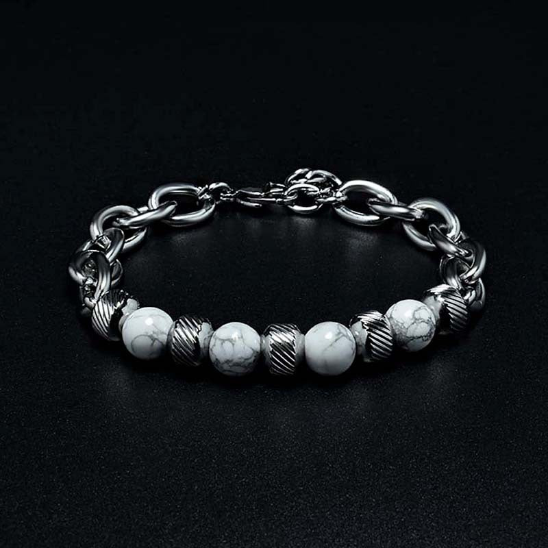 New Men's Adjustable Natural Stone Bead Stainless Steel Bracelet